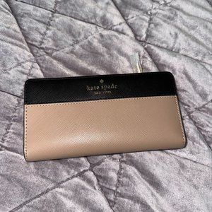Kate Spade Staci Colorblock Large Slim Bifold Wallet Warm Beige